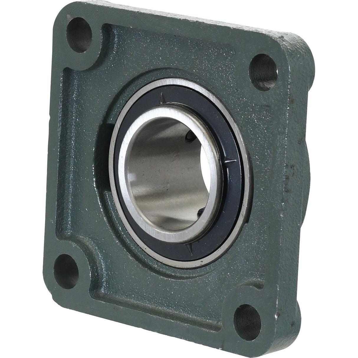 The Sparex Four-Bolt Flanged Unit (UCF210), also known as Sparex Part No.S.18406, is a square bearing housing designed for metric bearings, featuring a 50mm bearing in the center. It includes four mounting holes, one in each corner.