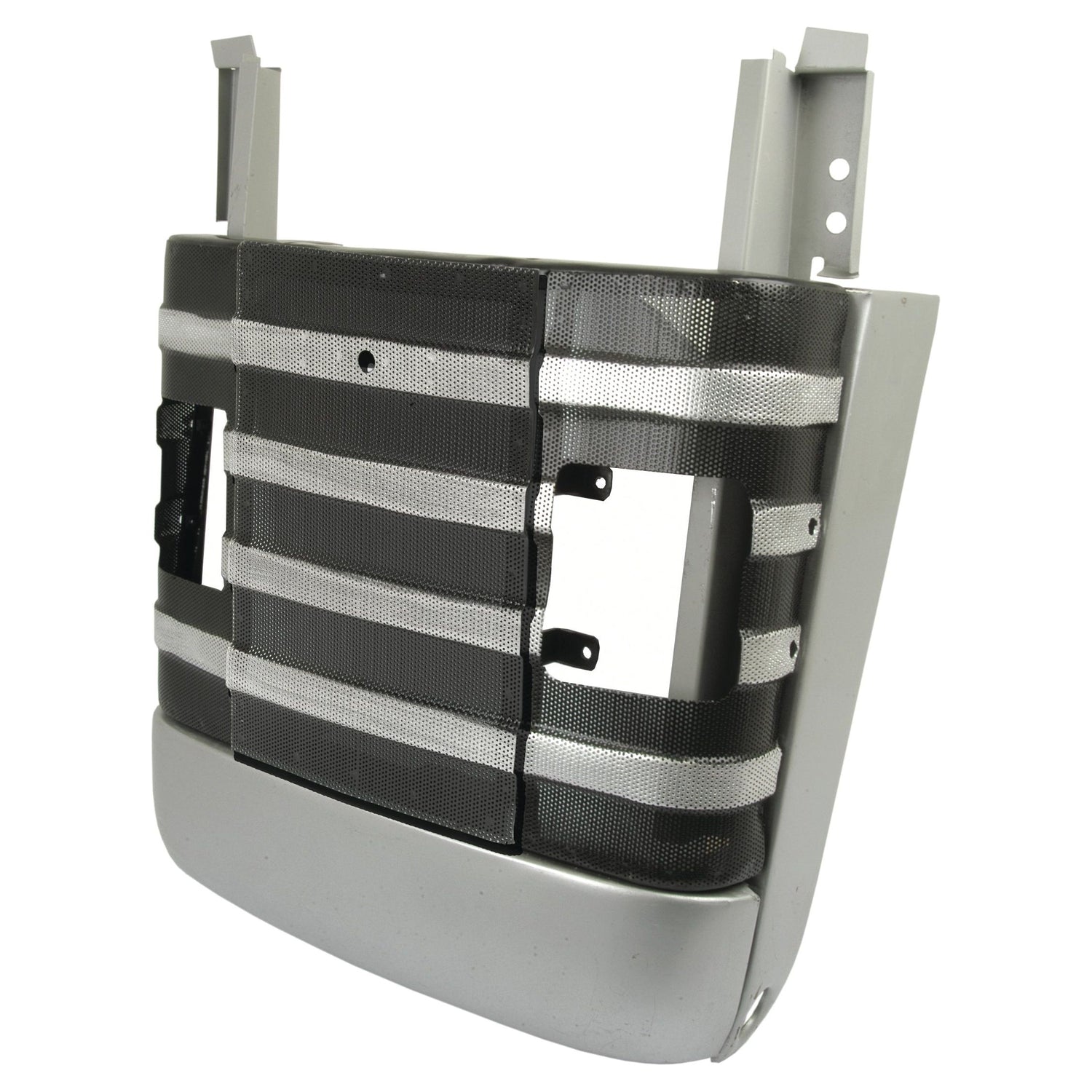 A Sparex Front Grille Assembly (Part No. S.43662) in silver and black, featuring horizontal bars and mounting brackets, ideal for Massey Ferguson 135 tractors.
