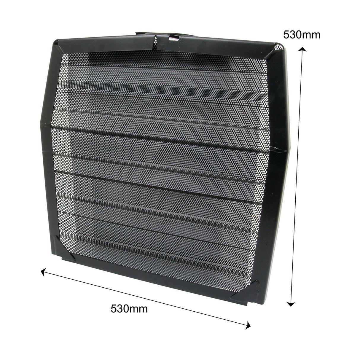 A black, rectangular Front Grille mesh guard from Sparex (Part No. S.43557) with dimensions of 530mm by 530mm, perfect for Massey Ferguson tractor parts.