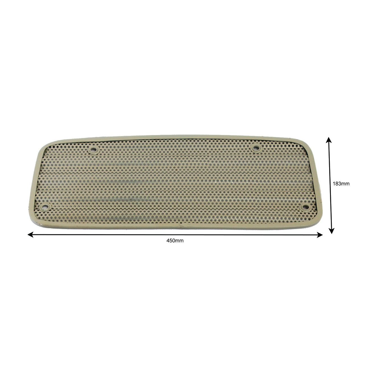 The Front Grille by Sparex (Part No.S.59698) is a rectangular metal mesh panel that measures 450mm in length and 183mm in width, with dimensions clearly indicated by arrows in the image. It is suitable for Ford/New Holland equipment.