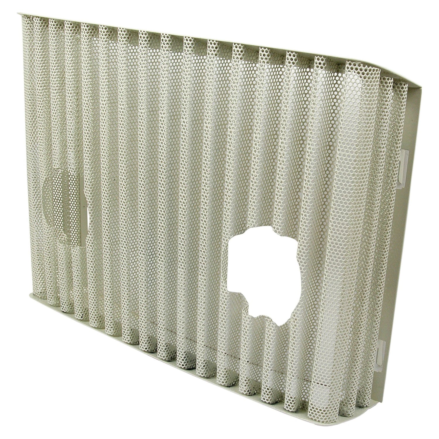 A white perforated rectangular metal panel with two irregularly shaped holes, compatible with Sparex Part No. S.66319 for Ford New Holland models.