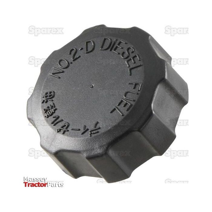 Black plastic fuel cap, labeled "NO. 2-D DIESEL FUEL," with the Sparex brand name subtly featured in the background, known as Sparex Part No. S.22497.