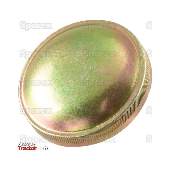 A round, metallic cap with a smooth, reflective surface and slight side ridges is shown. The cap has a yellow-gold hue with subtle color variations. The image displays the Sparex logo, representing the quality craftsmanship of the Fuel Cap - S.58772.