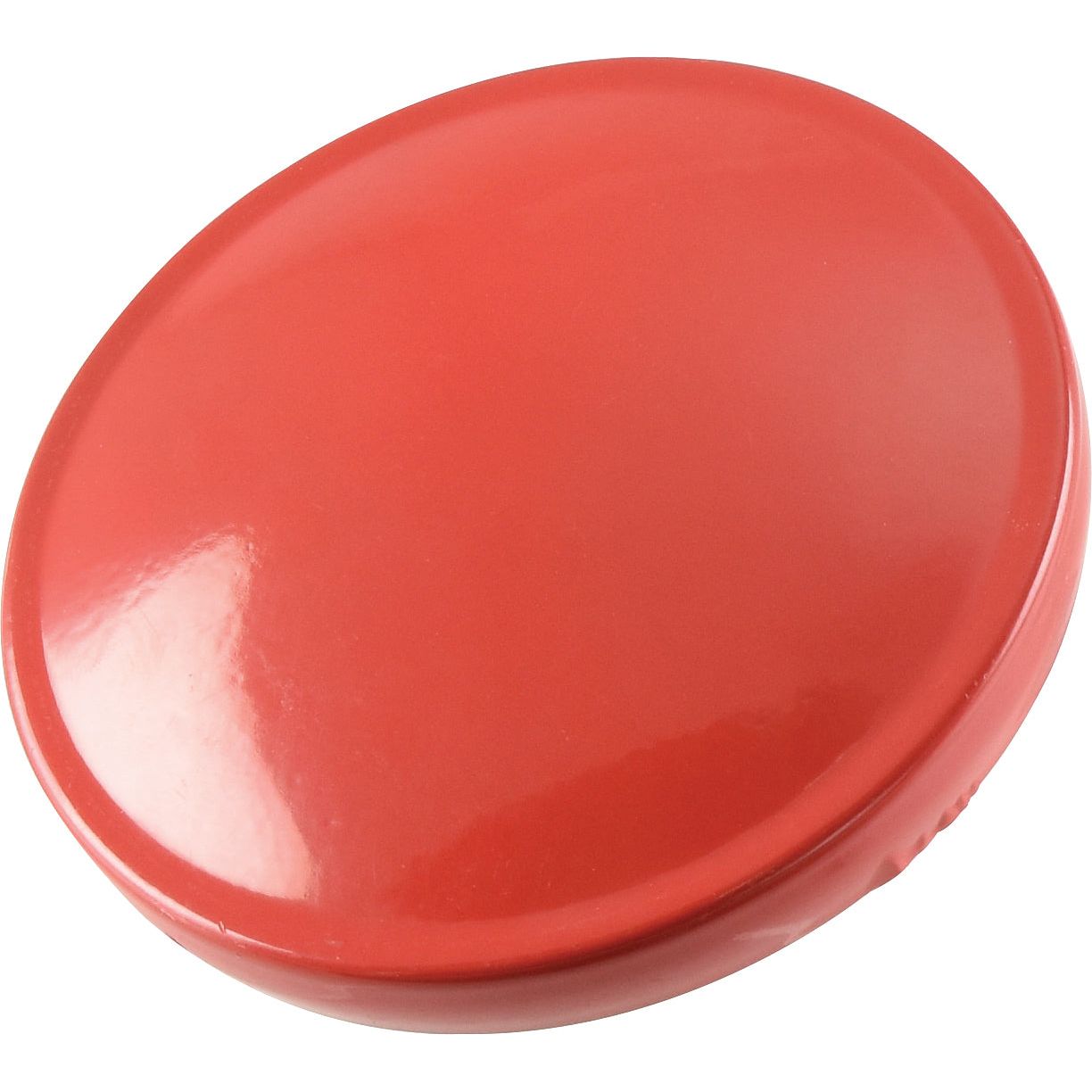 A round, smooth, red plastic Fuel Cap - S.72198 from Sparex featuring a glossy surface and a sleek metal cap.