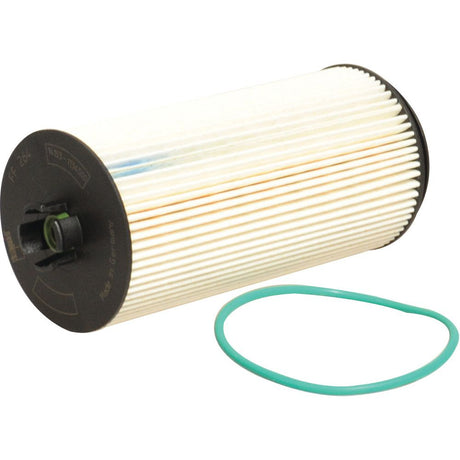 A Sparex Fuel Filter - Element - FF264 (Sparex Part No. S.119382) with cylindrical pleated design, black end caps, and a green O-ring, identical to the Fleetguard FF264 fuel filter, placed beside it.