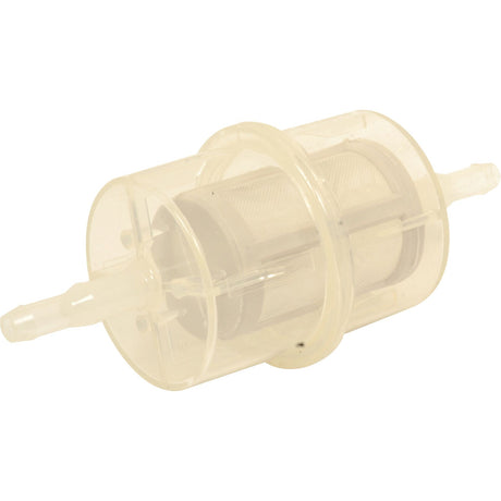 The Sparex Fuel Filter - In Line - FF5430 (Sparex Part No. S.73462) features barbed fittings on both ends and a cylindrical mesh filter element inside, making it compatible with Fleetguard FF5430.