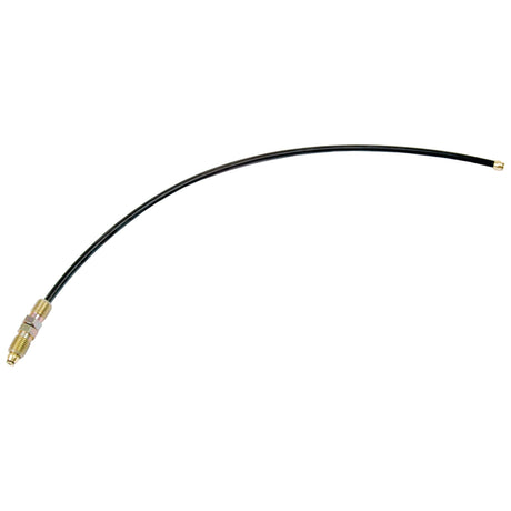 The Sparex Fuel Pipe (Part No. S.41307) features a black flexible tube with brass connectors at both ends, making it compatible with Landini and Massey Ferguson equipment.