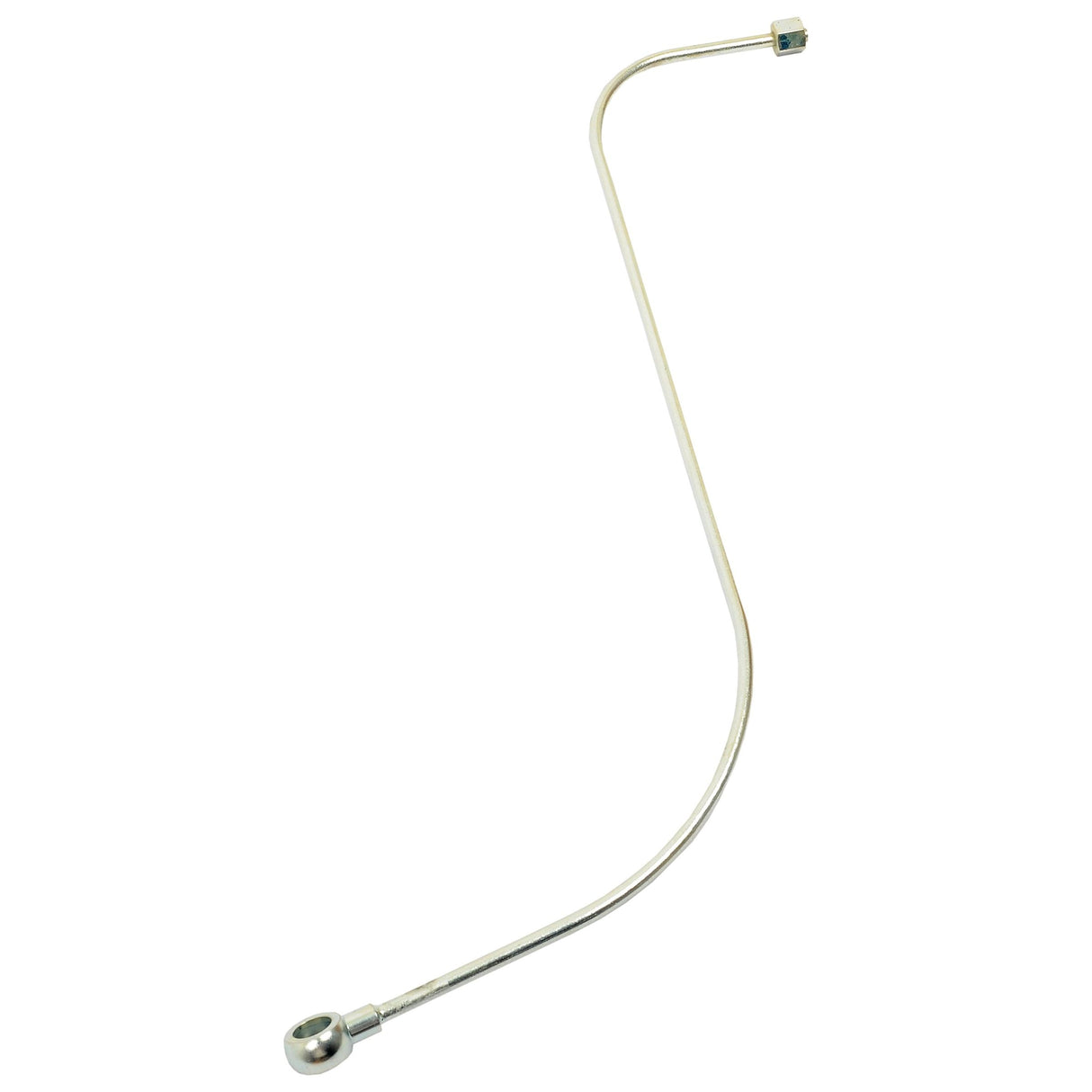 The Fuel Pipe (Sparex Part No. S.43888) from Sparex features a curved metallic design, with a hexagonal fitting on one end and a rounded fitting on the other, compatible with Massey Ferguson tractors.