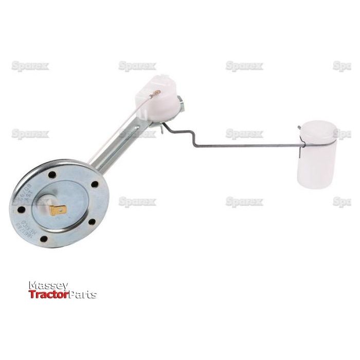 The Fuel Sender Unit (Sparex Part No. S.41099) for a Massey Ferguson tractor, complete with float and mounting plate, operates at 12V and is branded "Sparex.
