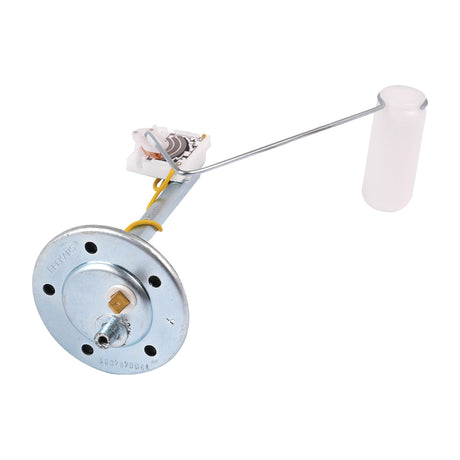 A Fuel Sender Unit by Sparex (Part No. S.57801), featuring a metal construction, cylindrical float, and electrical connector, compatible with International Harvester and Case IH models, is shown on a white background.