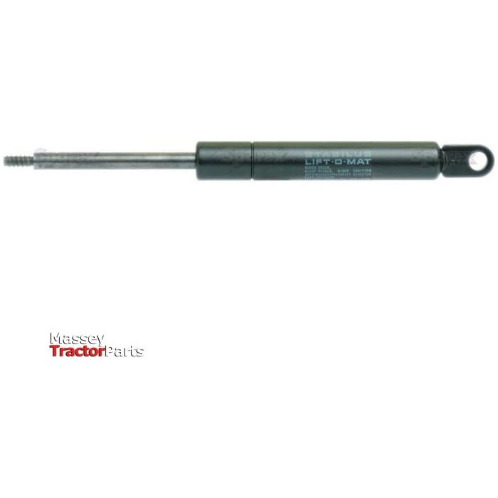 A black gas strut, labeled with "LIFT-O-MAT" and featuring end fittings, commonly used in Massey tractor parts, has a total length of 210mm and goes by the part number S.19837 from the brand Sparex.