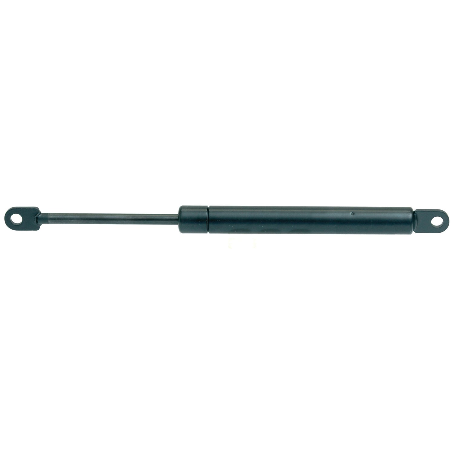 The Sparex Gas Strut - S.19417, with a total length of 225mm, is a black strut featuring mounting eyelets on both ends. It is designed to provide support and controlled motion in mechanical applications with a precise ram stroke.