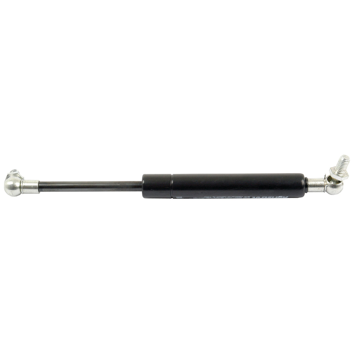 Image of the Sparex Gas Strut, S.54529, in black with metal end fittings on both ends. It measures a total length of 230mm and is designed for lifting and supporting objects, featuring a precise ram stroke for optimal pressure control.