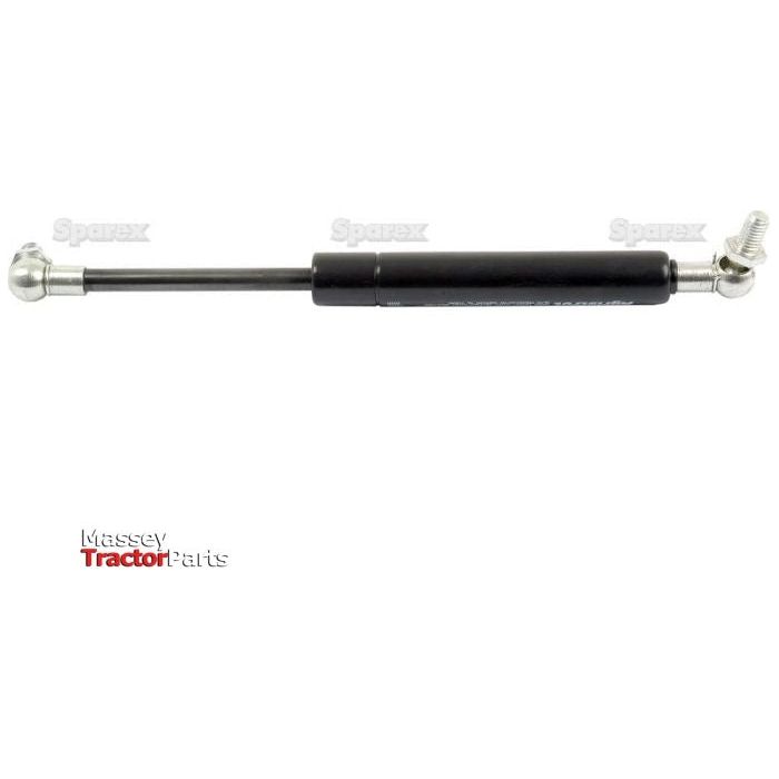 Gas Strut with a total length of 230mm (S.54529) by Sparex, featuring metallic end fittings for supporting components, displayed on a white background with "Massey Tractor Parts" text.
