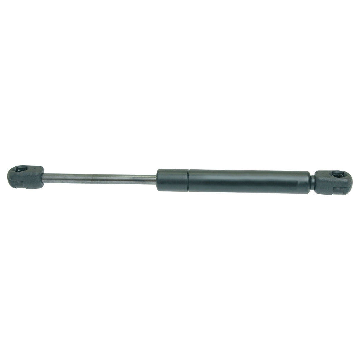 The Sparex Gas Strut S.19438, a 255mm black metal object with two holes, is designed to accommodate a ball socket for adjustable pressure.