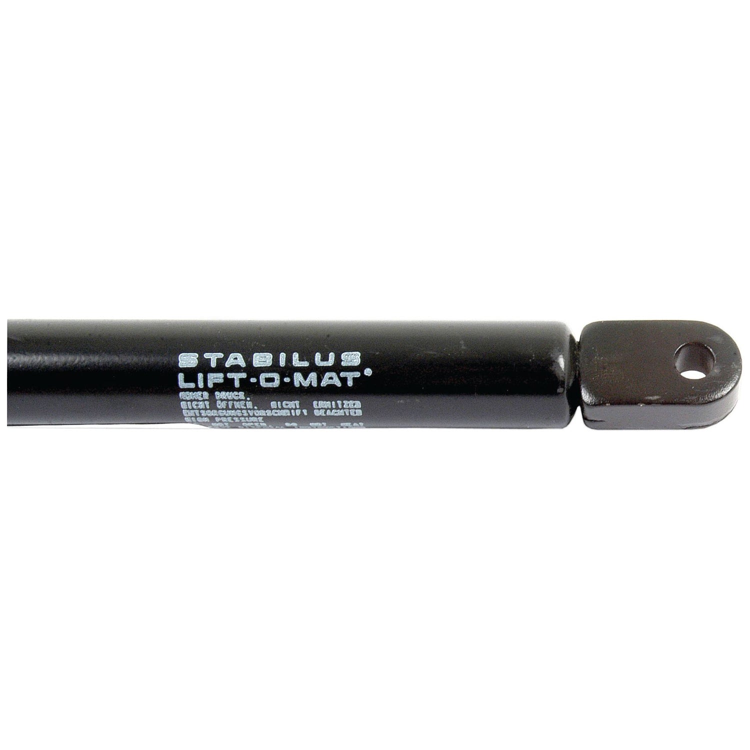 Close-up of a Sparex Gas Strut (S.19441) with printed technical specifications, measuring a total length of 270mm. The end of the gas cylinder features a mounting hole.
