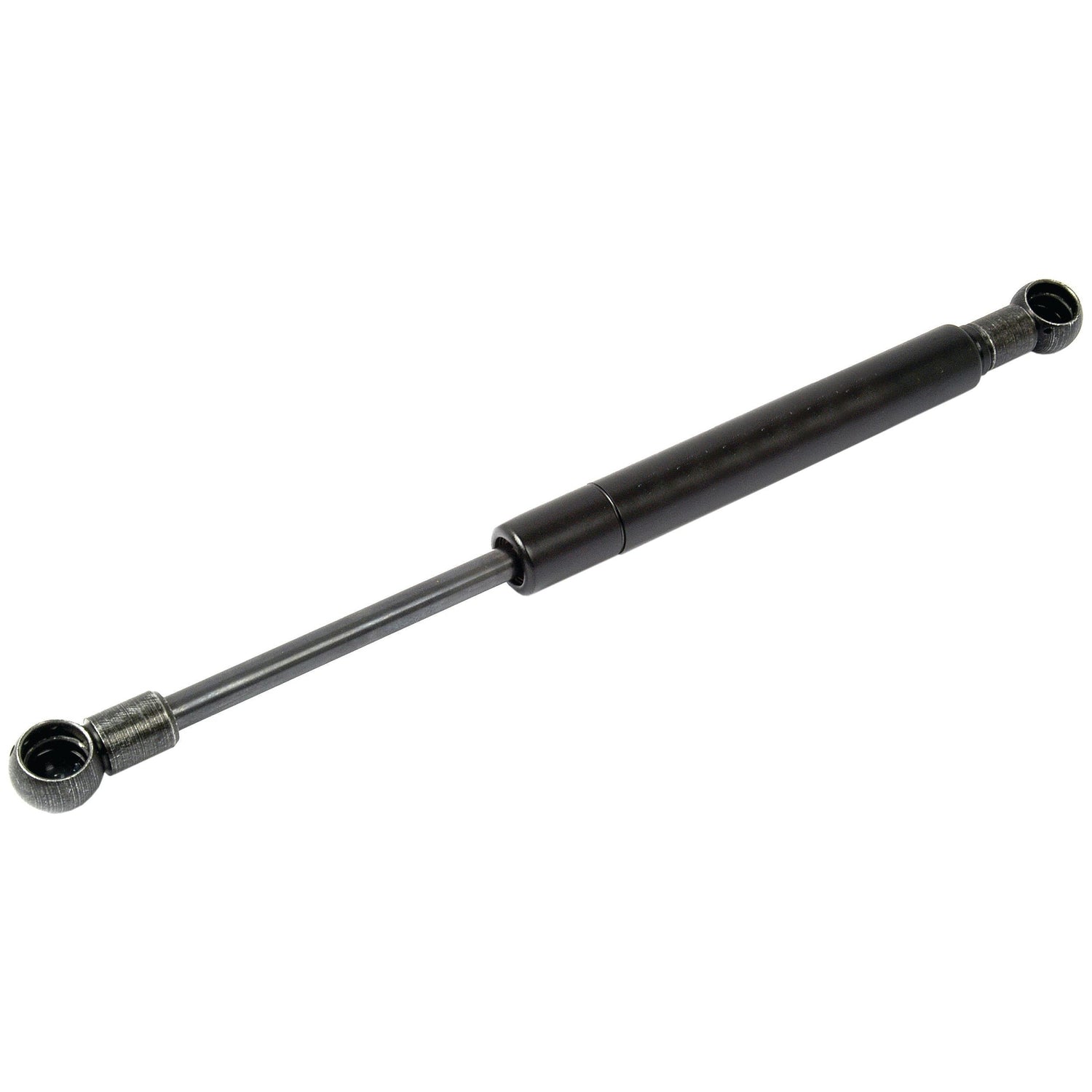 The Sparex Gas Strut (Product Code: S.19418) features a black cylindrical body and two silver rod ends with a ball socket design, measuring a total length of 275mm, and is typically used for supporting and cushioning motion in automotive and industrial applications.