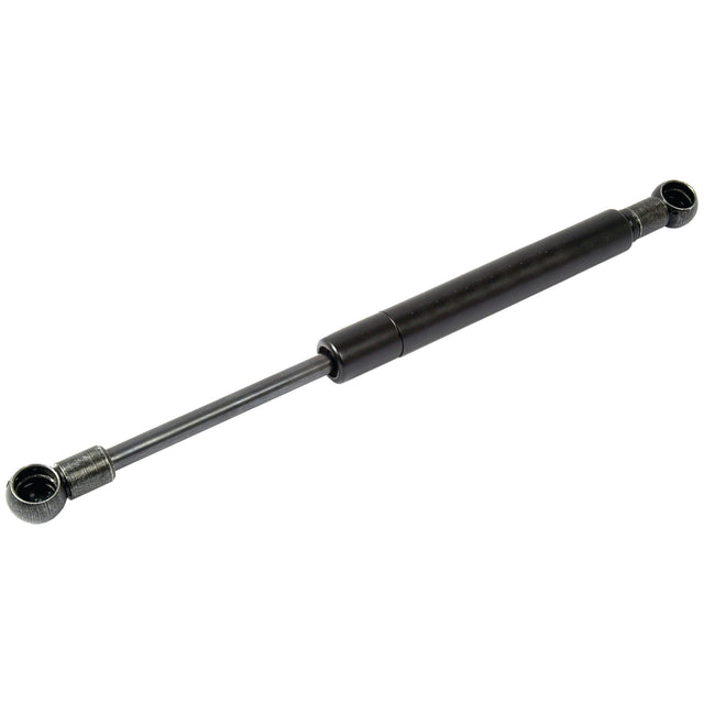 The Sparex Gas Strut, S.19418, measures a total length of 275mm and features black metal end fittings with ball socket joints, ideal for motion control in applications such as car hoods or furniture.