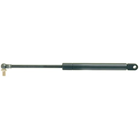 A black Gas Strut by Sparex, with a cylindrical body and two attachment points at each end, featuring a total length of 325mm and a small metal fitting on one end, ideal for John Deere machinery - S.19411.