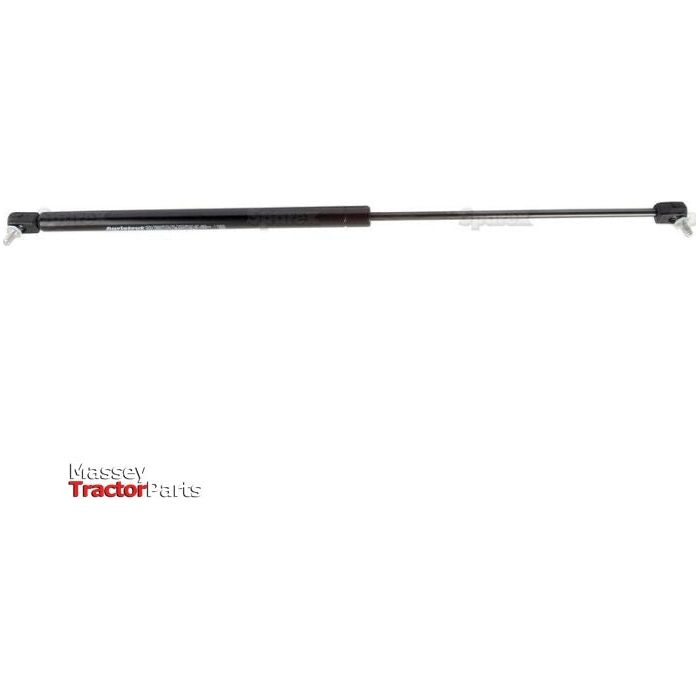 This Sparex Gas Strut (S.54543), measuring a total length of 587mm, is specifically designed for automotive or machinery applications and features black connectors at both ends. Engineered for optimal pressure, it includes durable end fittings with the "Massey Tractor Parts" logo displayed in the lower-left corner.