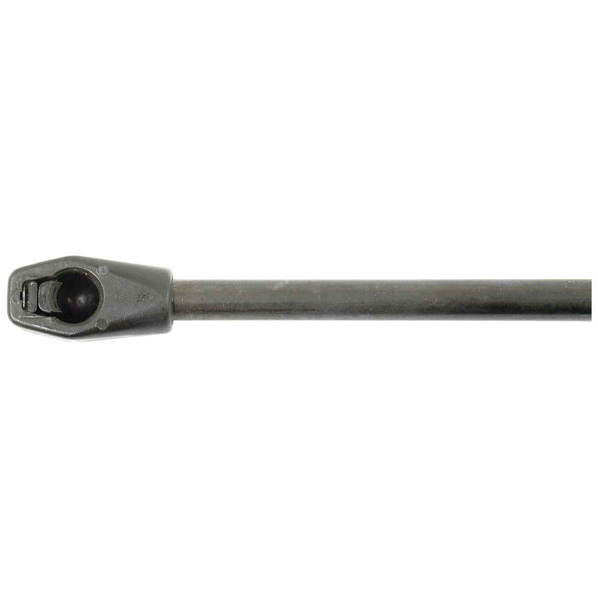 The Sparex Gas Strut (S.19415) features a hexagonal socket end and a long, cylindrical handle, with a total length of 735mm for extended reach. Compatible with John Deere equipment, it can withstand up to 150 pressure units.