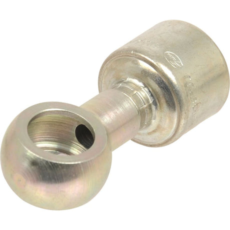 A close-up image of the Sparex Gates BSP Banjo Hose Insert 1/4'' x mm (S.116428) fitting, featuring a metallic, hollow circular head and threaded body, commonly used in hydraulic systems and compatible with Gates MegaCrimp fittings.