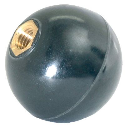 Presenting the Gear Knob (Sparex Part No. S.61786), a shiny black spherical object featuring a brass threaded insert on one side, specifically designed for compatibility with Ford/New Holland models, and brought to you by the trusted Sparex brand.