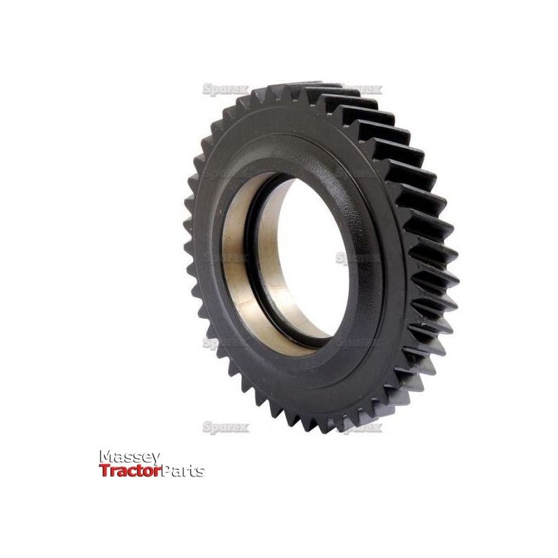 Image of a black metal gear with teeth, featuring a bearing in the center, labeled "Transmission Gear | Sparex Part No.S.68221" at the bottom. Ideal for those seeking quality components like Sparex or Ford New Holland for their machinery maintenance.