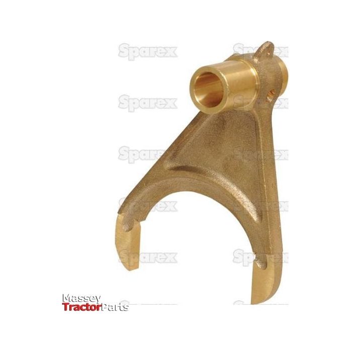 A brass-colored mechanical component, branded as Sparex and identified by Sparex Part No. S.43457, with a forked design and a small cylindrical attachment at the top, functions as a selector fork for Massey Ferguson TE20 Tractors.