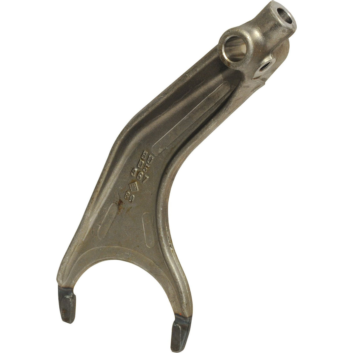 A metal selector fork featuring a curved, pronged design and a small hole near the top, compatible with Ford / New Holland tractors, available as Selector Fork | Sparex Part No. S.66054 from Sparex.