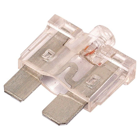 A Glow Fuse 25 Amps - White Clear by Sparex, featuring a transparent blade, white clear casing, and two metal prongs (Sparex Part No.S.11945).