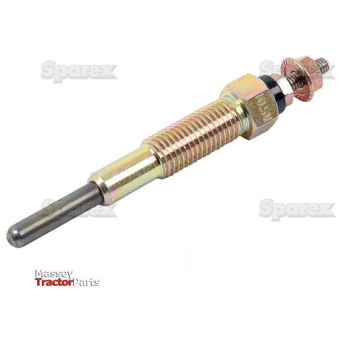 A metal automotive part with threading, a hexagonal nut, and a pin-like extension, labeled "Massey Tractor Parts" and "Sparex," specifically detailed as the Glow Plug - S.60289.