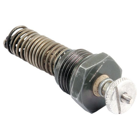 The Glow Plug - S.67802 by Sparex is designed with a metal compression spring, featuring a hexagonal nut and a circular adjusting knob at one end along with customizable thread size for versatile applications.