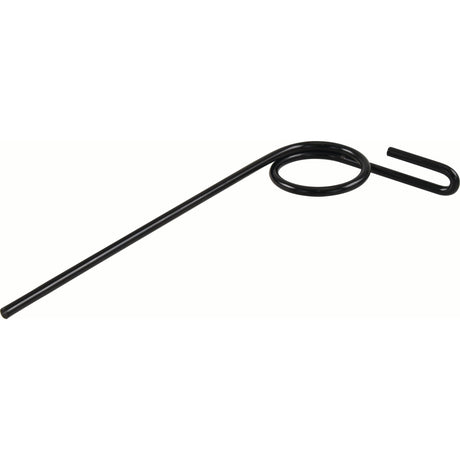 A black, metal Seeder Tine by Sparex (Sparex Part No. S.135890), featuring a loop and a hook on one end and a straight extension on the other, isolated on a white background. This Ø10mm, 440mm long part is perfect as a replacement for Kongskilde or Grange & Walter machinery.