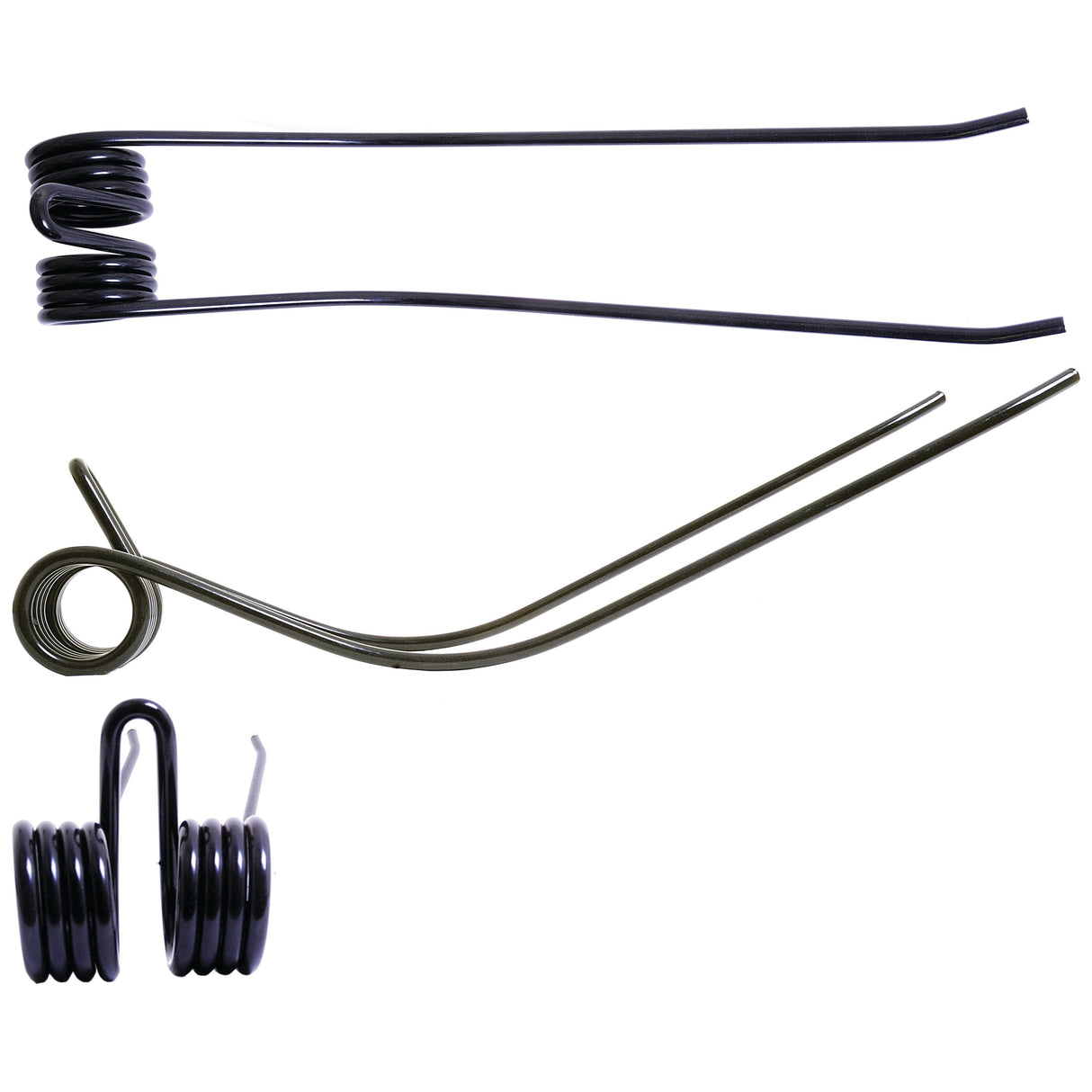 Detailed close-up of three Swather/Tedder Tines from Sparex, crafted in different configurations and arranged horizontally on a plain white background. This composition showcases their precision engineering, directly replacing Kuhn spare parts with primary OE reference 57701700.