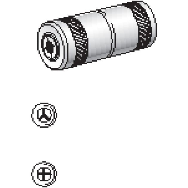 Grayscale schematic featuring the Sparex Grease Gun Coupler 1/8'' BSP - 3 Jaw (Sparex Part No.S.805), with two symbols positioned below it. The top symbol, associated with the grease gun coupler, displays a circle with two arrows, while the bottom symbol contains a circle with an "H" inside.