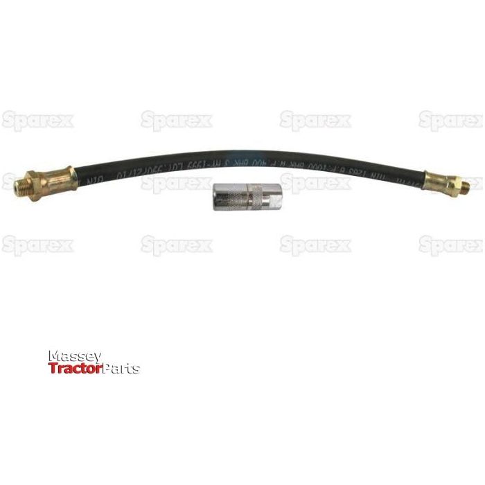 Product Description: Grease Gun Tube - Flexible (1/8" BSPT) 30cm Agripak with Sparex branding, accompanied by a Massey Tractor Parts logo at the bottom left.