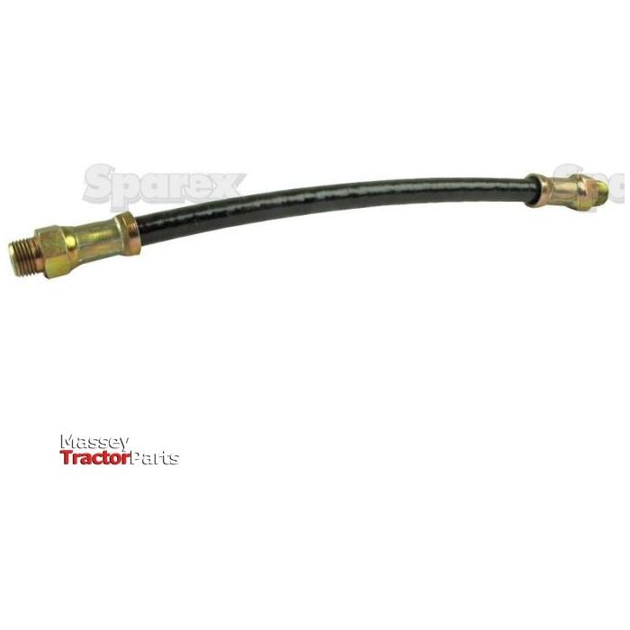 The Sparex Grease Gun Tube - Flexible (1/8'' BSPT) 45cm, also known as Sparex Part No. S.2899, is a black hose equipped with brass fittings at both ends, making it perfect for use as a grease gun tube.