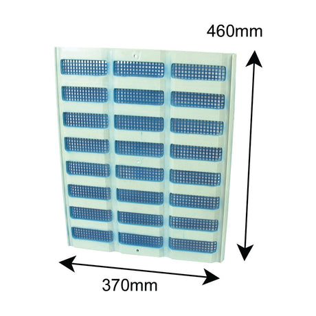 The Sparex Grille - Lower (Part No. S.60633) is depicted as a rectangular white panel with blue grid sections, resembling a grille and measuring 460mm by 370mm, with dimensions indicated by arrows.