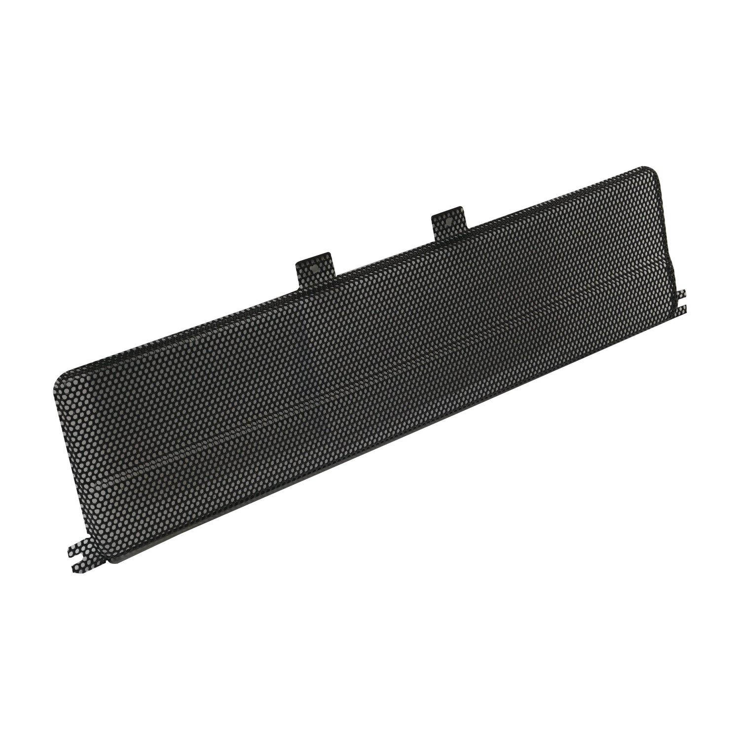 A black mesh sunshade, featuring two attachment tabs at the top and extended sides, designed specifically for a Fiat vehicle window. Product Name: Grille - Lower | Sparex Part No.S.67660 from the brand Sparex.