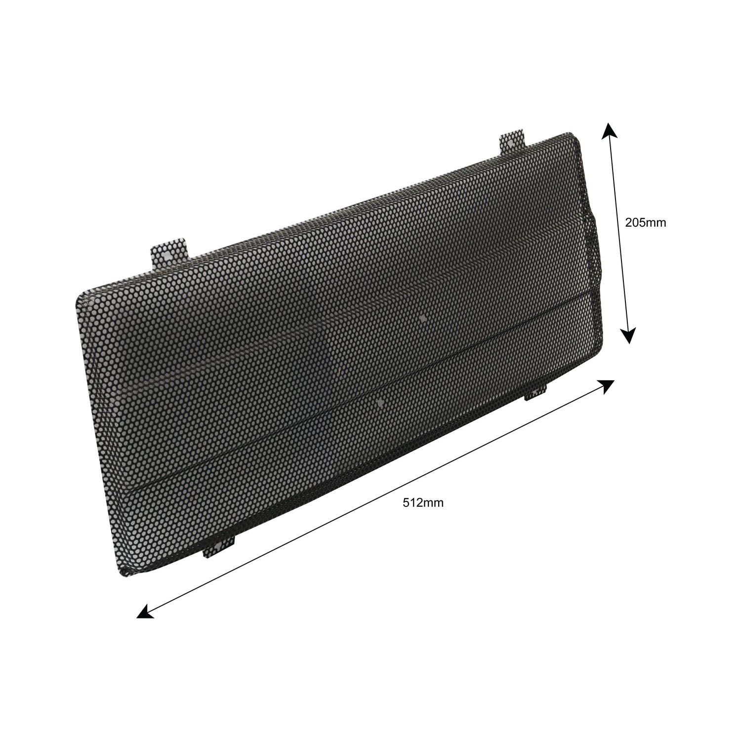 Rectangular metal grille labeled as 512mm in width and 205mm in height, ideal for Case IH or Fiat equipment. Product: Grille - Upper | Sparex Part No.S.67659 from Sparex.