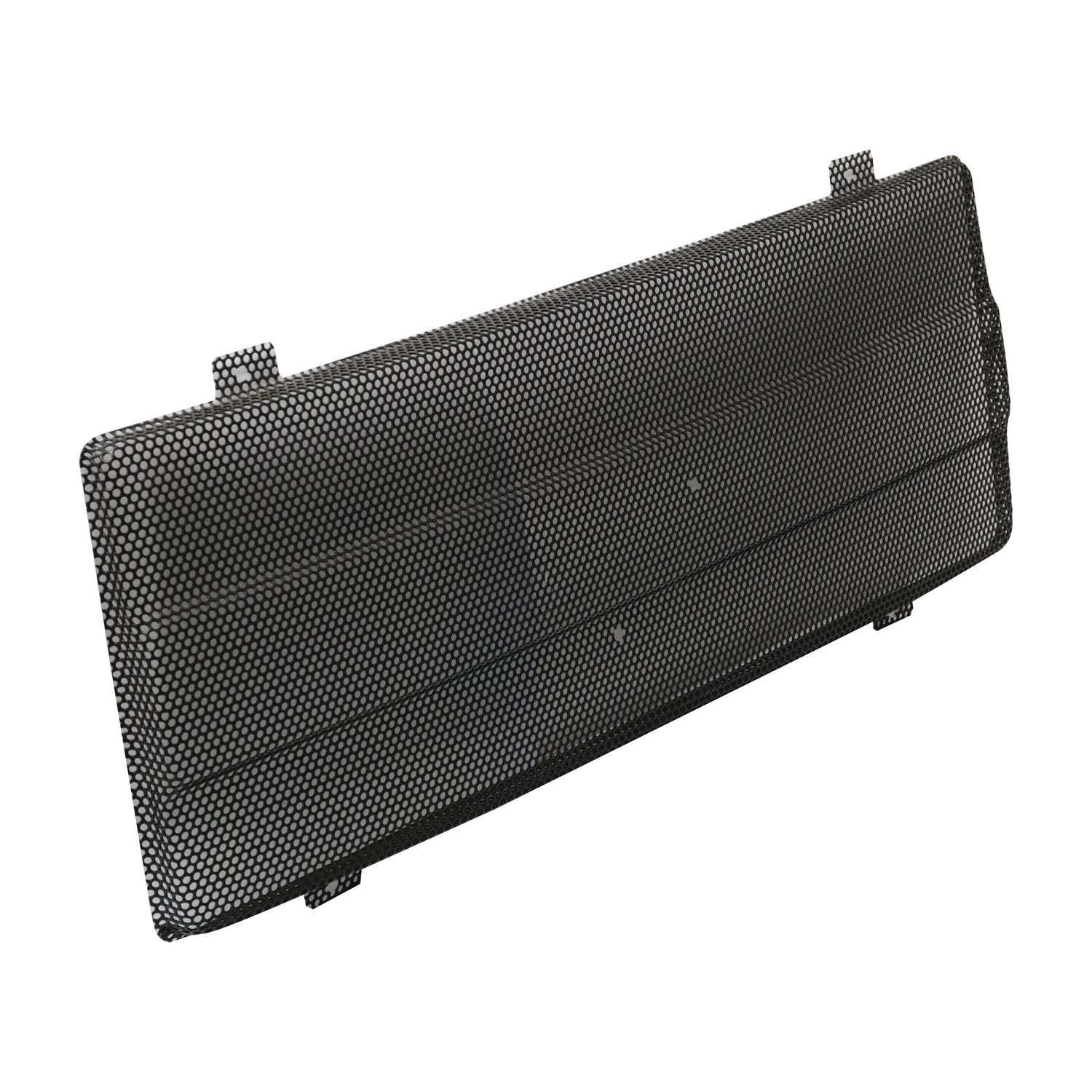 The Grille - Upper (Sparex Part No. S.67659) from Sparex is a rectangular metal mesh panel designed with two mounting brackets on the top and two on the bottom edges, featuring a grille-like grid pattern.