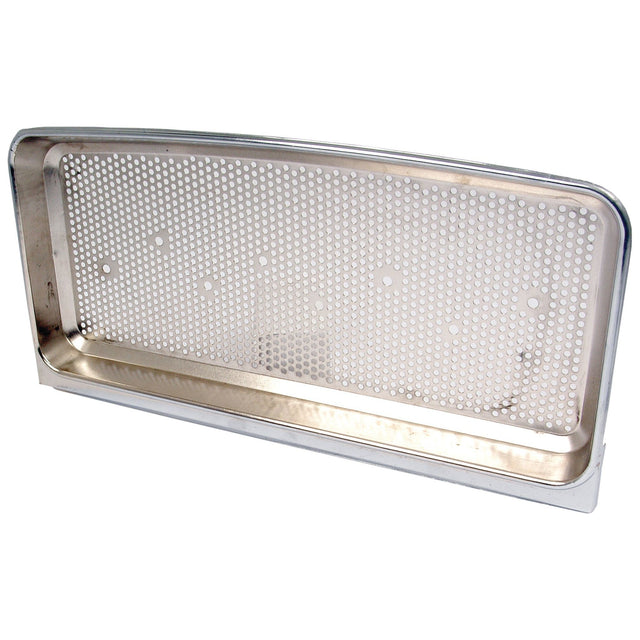 The Grille - Upper (Sparex Part No.S.67733) is a rectangular metal vent cover featuring a perforated surface and a raised edge, exemplifying the durability inherent in Sparex components. Perfect for Ford New Holland machinery, this grille ensures optimal ventilation and protection.