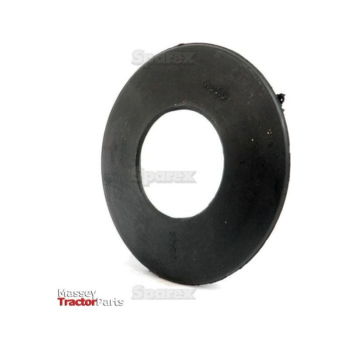 A black, round grommet with a hole in the center, potentially for a steering column, is placed against a white background. "Massey Tractor Parts" and "Sparex" are written on the image. The grommet's product name is listed as Grommet with Sparex Part No.S.61386.