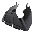 The AGCO Massey Ferguson Guard (3597894M1), constructed from black metal, is reminiscent of the sturdy design seen in tractor parts from the Massey Ferguson 200 Series and features two mesh-like panels along with several mounting points.