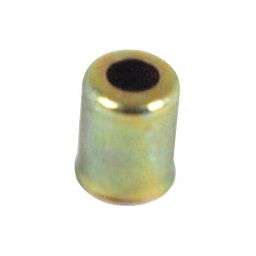 The Ferrule 10.5 x 6.2mm DN02 - S.55161, a small cylindrical metal component featuring a hollow center and yellowish tint, is typically used with oil/fuel resistant hoses and Sparex Ferrules.