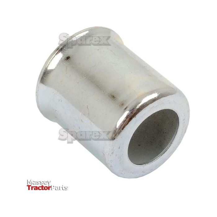 The Sparex Ferrule 17.0 x 11.3mm DN08 (S.55165) is a metal spacer bushing with a cylindrical shape, a hollow center, and a smooth exterior surface. Partially visible logos of Massey Tractor Parts and Sparex hint at its quality and authenticity. This component is particularly effective when used with oil/fuel resistant hoses and additional ferrules, ensuring robust machinery connections.