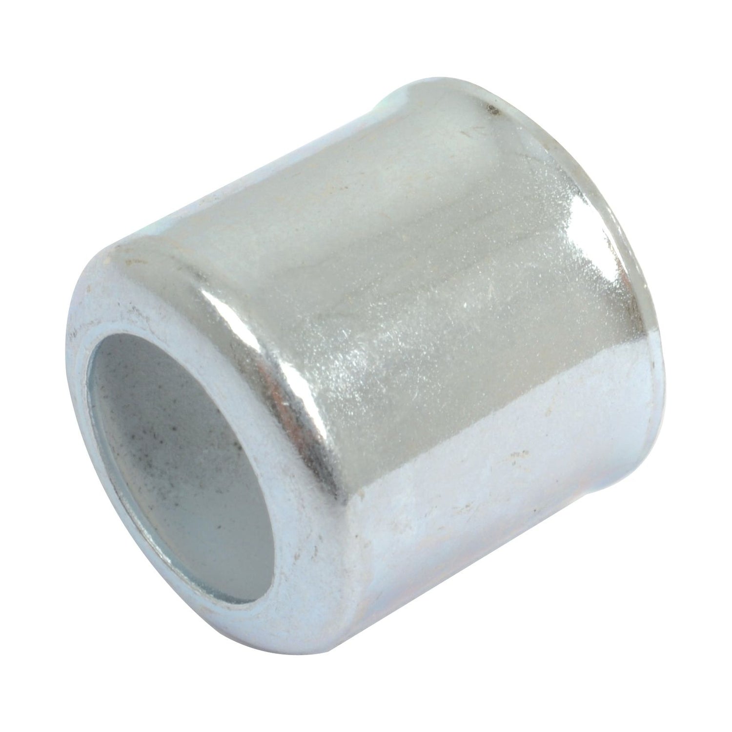 A close-up of the Sparex Ferrule 19.5 x 13.4mm DN10 - S.55166, showcasing its hollow center, smooth exterior, and slightly reflective silver metallic surface.