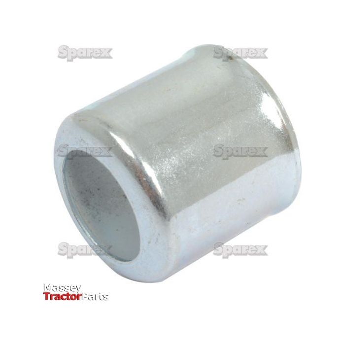 A cylindrical Ferrule 19.5 x 13.4mm DN10 - S.55166 from Sparex, depicted on a white background with watermarks featuring the logos of Sparex and Massey Tractor Parts, alongside a section of oil/fuel resistant hose.