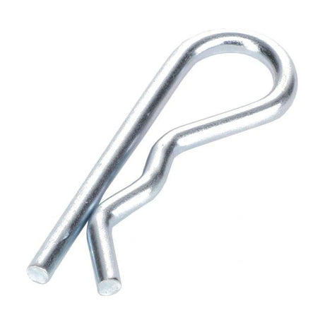 A silver Massey Ferguson - Hair Pin - 195416M1 by AGCO, featuring one straight end and one curved end forming a loop, commonly used in Massey Ferguson tractor parts.